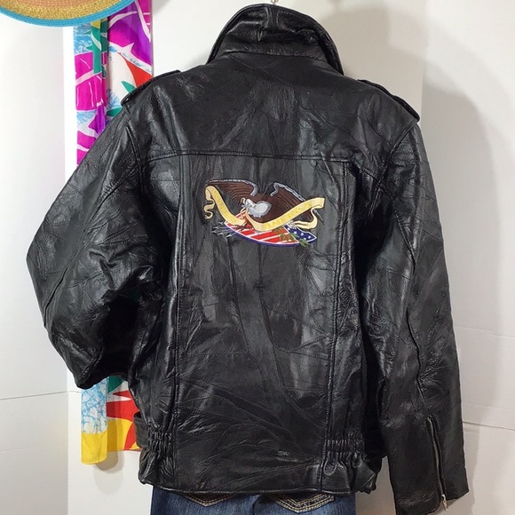 Black leather embroidered moto jacket NWT - Picture 1 of 15